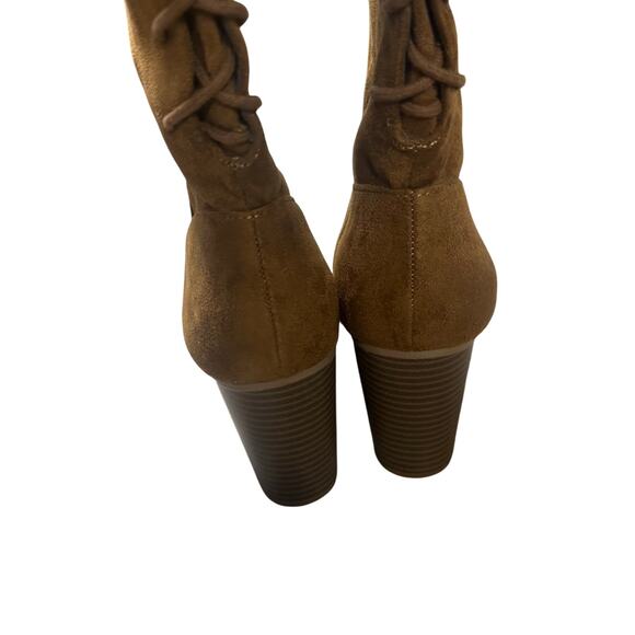 Versona Chestnut Brown Knee High Lace Up Boots - Picture 5 of 8